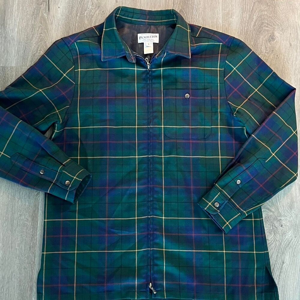 Pendleton Men's Tartan Plaid Zip Up Virgin Wool Shirt Medium Portland Oregon